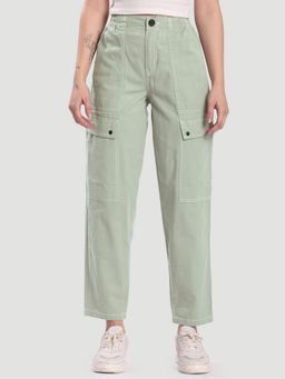 Bene Kleed - Women Green Straight Fit Contrast Stitch Cargo Pant