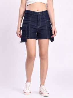 Bene Kleed - Women Navy Blue Denim Cargo Shorts