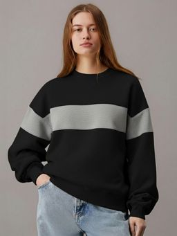 LEOTUDE - Women Black Fleece Colorblock Loose Fit Sweatshirt