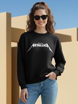 LEOTUDE - Women Black Fleece Typography Regular Fit Sweatshirt