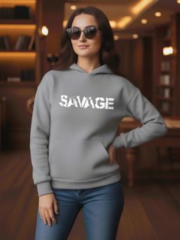 LEOTUDE - Women Grey Fleece Typography Hoodies
