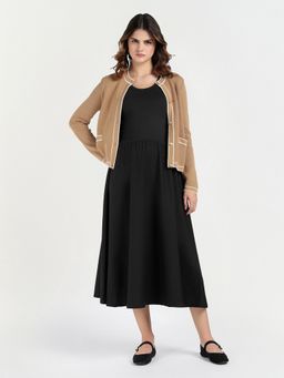 GANT - Women Jersey Woven Black Round Neck Dress with Shrug