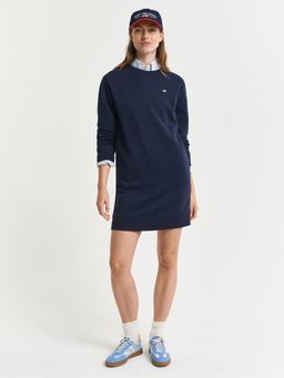 GANT - Women Navy Blue Solid Round Neck Relaxed Fit Dress