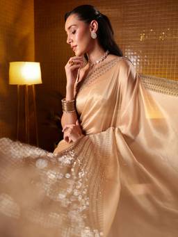 Libas Art - Women Gold Net Embellished Saree