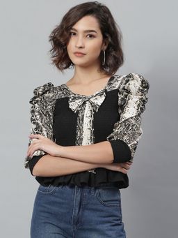 KASSUALLY - Black Printed Polyester Top