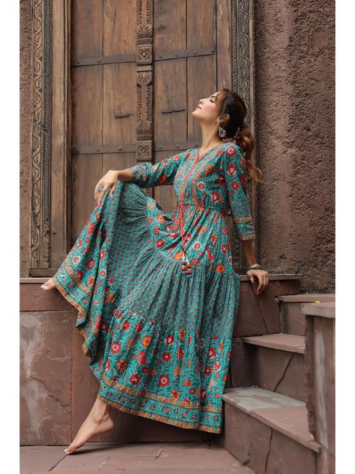 chinese dress ladies Pine Green Long Silk Dress with Draped Neckline main image 1