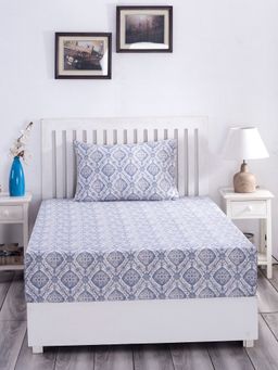 Maspar - Hues PBS Nomad Scuplt Harold 210 TC Cotton Blue Print Single Bedsheet ,1 Pillow Cover