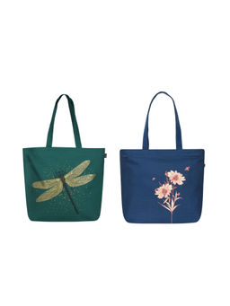 EcoRight - Women Large Zipper Tote Bag (Pack of 2) Multi-Color