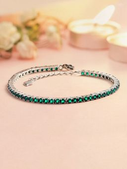 Ornate Jewels - 925 Silver Green Emerald Tennis Bracelet For Women & Girls (One Size)