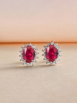Ornate Jewels - 925 Silver 1.5 Carat Dressy Shimmering Red Ruby Stud Earring for Women and Girls (Free Size)