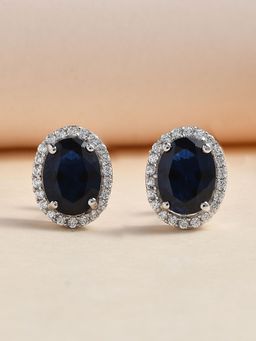 Ornate Jewels - 925 Silver 1.5 Carat Blue Sapphire Stud Earring for Women and Girls (Free Size)