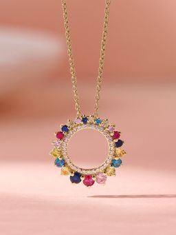 Ornate Jewels - 925 Silver 18K Gold Plated Multi Stone Circle Pendant with Chain for Women and Girl