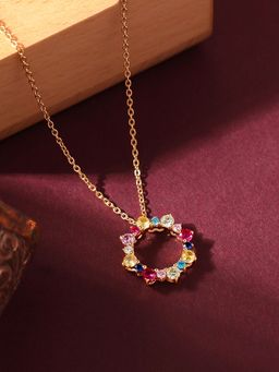 Ornate Jewels - 925 Silver 18K Gold Plated Multi Stone Color Pops Pendant with Chain for Women & Girls (One Size)