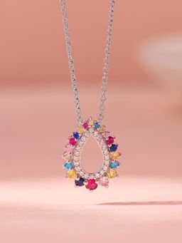 Ornate Jewels - 925 Silver Round Multi Stone Pear Pops Pendant with Chain for Women and Girls