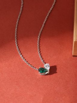 Ornate Jewels - 925 Silver Green Emerald Toi Et Moi Necklace For Women & Girls