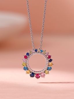 Ornate Jewels - 925 Silver Round Multi Stone Circle Pendant with Chain for Women and Girls