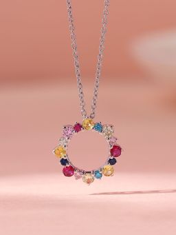 Ornate Jewels - 925 Silver Round Multi Stone Pendant with Chain for Women and Girls