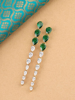 Ornate Jewels - 925 Silver 18K Gold Plated Green Emerald Dangle Earring for Women and Girls