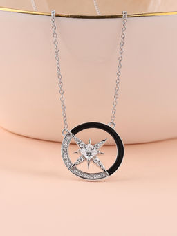 Ornate Jewels - Enamel 925 Silver Round White American Diamond Star Necklace for Women and Girls