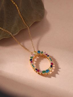 Ornate Jewels - Lollipop 925 Silver 18K Gold Plated Multi Stone Pendant With Chain for Women & Girls (One Size)