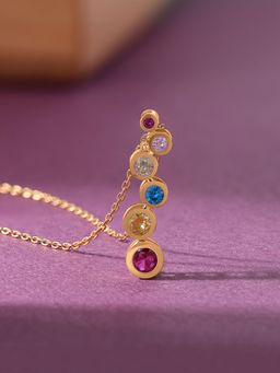 Ornate Jewels - Lollipop 18K Gold Plated Multi Stone Linear Pendant with Chain for Women and Girls