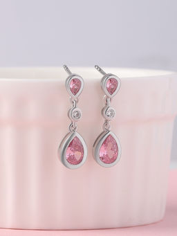 Ornate Jewels - 925 Silver Pear Pink American Diamond Dangle Earring for Women and Girls