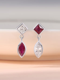 Ornate Jewels - 925 Silver Pear Red Ruby And American Diamond Dangle Earring for Women and Girls