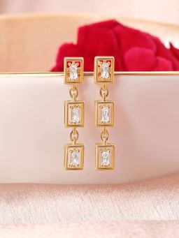 Ornate Jewels - 925 Silver Yellow Gold Baguette American Diamond Dangle Earring for Women & Girls
