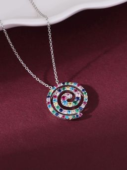 Ornate Jewels - Lollipop 925 Silver Multi Stone Around The World Pendant With Chain for Women & Girls