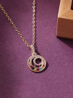 Ornate Jewels - Lollipop 925 Silver 18K Gold Plated Multi Stone Pendant With Chain for Women & Girls
