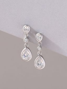 Ornate Jewels - 925 Silver Pear White American Diamond Dangle Earring for Women & Girls (Free Size)