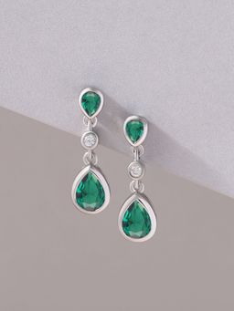 Ornate Jewels - 925 Silver Pear Green Emerald Dangle Earring for Women & Girls (Free Size)
