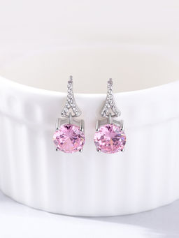 Ornate Jewels - 925 Silver Round Pink American Diamond Dangle Earring for Women & Girls (Free Size)