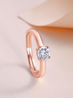 Ornate Jewels - 925 Silver 18K Rose Gold 0.8 Carat American Diamond Adjustable Ring for Women & Girls (One Size)