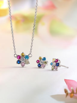 Ornate Jewels - Lollipop 925 Silver Multi Stone Necklace With Earring Jewellery Set for Women & Girls (One Size)