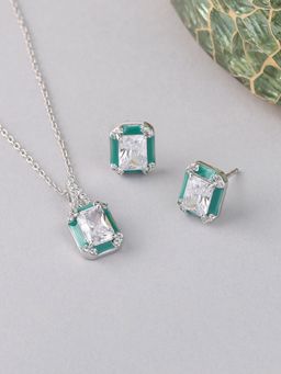 Ornate Jewels - Enamel 925 Silver American Diamond Necklace With Earring Set for Women & Girls (One Size)