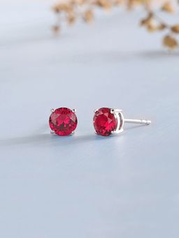Ornate Jewels - 925 Silver 1 Carat Red Ruby Solitaire Stud Earring for Women & Girls (Free Size)