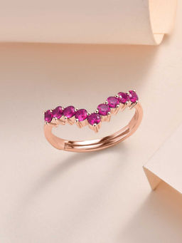 Ornate Jewels - 925 Silver 2 Micron 18K Rose Gold Red Ruby Adjustable Chevron Ring for Women & Girls