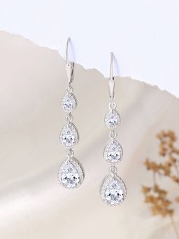 Ornate Jewels - 925 Silver Pear American Diamond Pretty Dangle Earrings