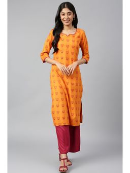 Aurelia - Orange Printed Kurta-maroon Palazzo (Set of 2)