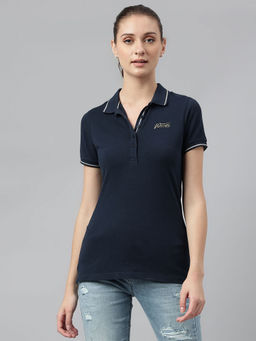 WOODS - Solid Plain Navy Blue Polo T-Shirts