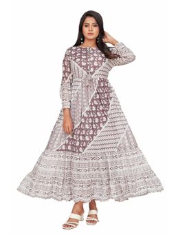 Amchoor - Women Grey Cotton Floral Maxi Dress