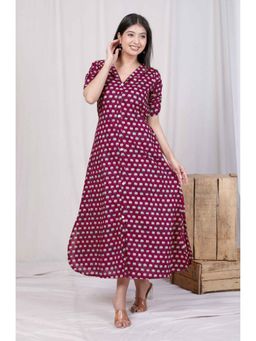 Miravan - Women Relaxed Fit Red Floral Printed A-Line Pure Cotton Midi Dress