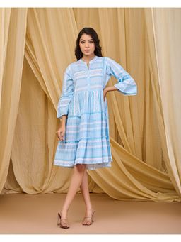 Zolo Label - Gorgeous Powder Blue Printed Knee Length Dress