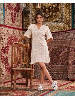 Zolo Label - Women Stylish Off White Cotton Mini Dress