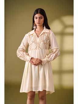 Zolo Label - Women Beige Fit and Flare Cotton Mini Dress