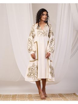 Zolo Label - Women Ikigai Off White Cotton Midi Dress