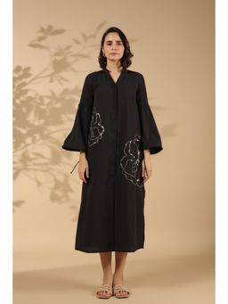 Zolo Label - Black A-Line Cotton Shirt Midi Dress