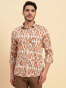 Cantabil - Men Brown Printed Breathable and Soft with Color Fastness Regular Fit Shirt