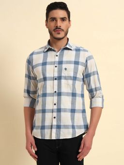 Cantabil - Men Blue Checked Breathable and Soft with Color Fastness Regular Fit Shirt